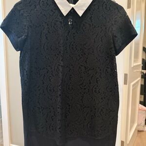 Chic Black Lace Top with White Collar